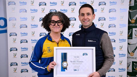 Meabh Thomas of St Colmcille's GAA Club, Swords, Dublin, receiving her award from Beko Ireland Marketing Manager Shane O'Connor 
